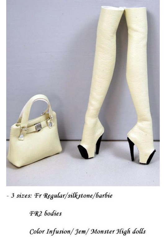 606/ leatherette over knee boots for 12''dolls& bag